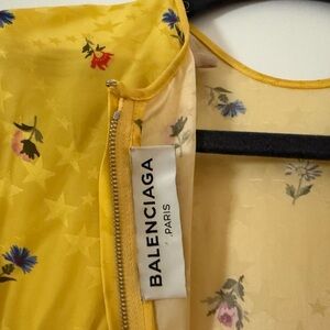 Balenciaga Yellow Floral Silk Dress with Star Jacquard